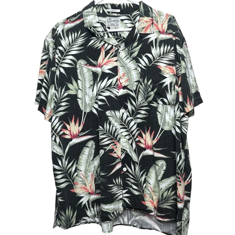 Lucky Brand Mens Lyocell Hawaiian Camp Shirt Button Up Tropical Floral Sz XL